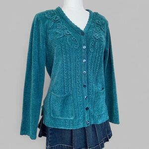 Teal Button-Up Cardigan Sweater